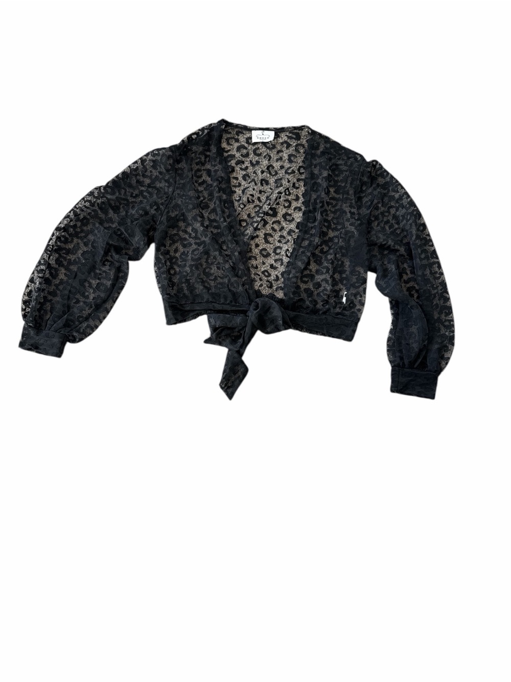 Sheer Leopard-Print Tie-Front Crop Blazer - Black